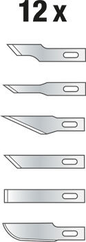Scalpel spare blades for craft knife set, 12-pcs.
