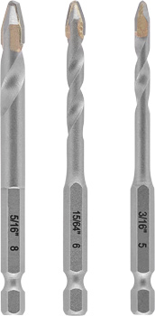 Porcelain Stoneware Drill Bit Set with 1/4" E 6.3 Shank, Ø 5 / 6 / 8 mm 