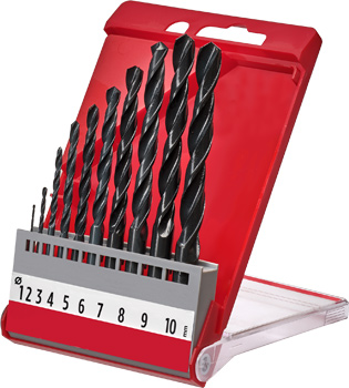 HSS-R-Metallbohrer-Set, schwarz brüniert, 10-tlg., Ø 1-10 mm