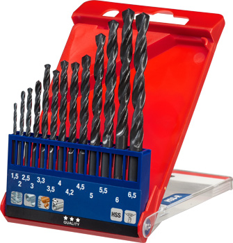 HSS-R-Metallbohrer-Set, schwarz brüniert, 13-tlg., Ø 1,5-6,5 mm