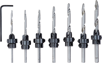 Aufstecksenker-Set mit Holzbohrern, 8-tlg., 80 / 90 mm, Ø 3 - 6 mm