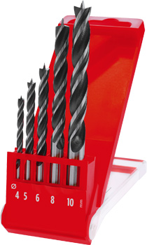 Wood Twist Drill Bit Set with Round Shank, 5 Piece, 75–133 mm, Ø 4–10 mm