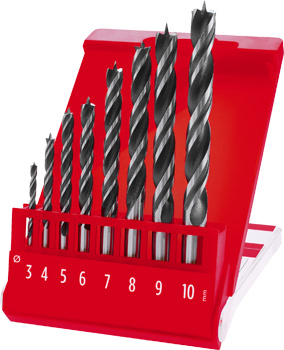 Wood Twist Drill Bit Set with Round Shank, 8 Piece, 61–133 mm, Ø 3–10 mm