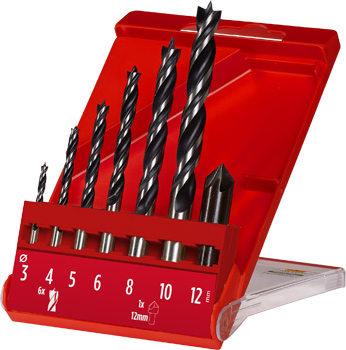 Wood Twist Drill Bit Set with Round Shank, 7 Piece, 61–133 mm, Ø 3–10 mm