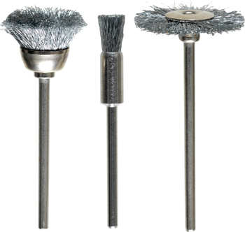 Wire brush set, 3-pieces, HSS steel wire, crimped