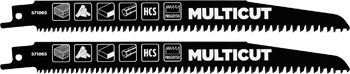 Multicut HCS Reciprocating Saw Blades for Wood, Progressive Teeth Spacing, Coarse to Fine, 2 Piece, 203 mm