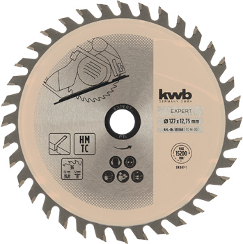 Precision Circular Saw Blade for Hand Saws, T 36, Ø 127 x 12.75 mm
