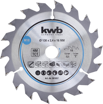 Chipboard Circular Saw Blades for Hand Saws, T18, Ø 130 x 16 mm