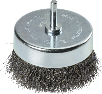 Cup Brush for Drills, Crimped HSS Steel Wire, Coarse, Loose, Ø 80 mm