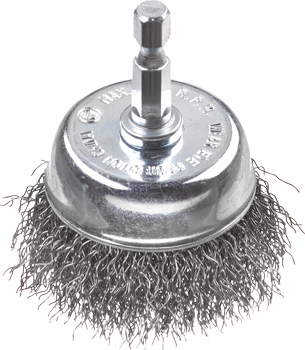 Cup Brush for Drills, Crimped HSS Steel Wire