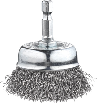 Cup Brush for Drills, Crimped HSS Steel Wire, Coarse, Loose