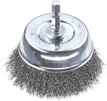 Cup Brush for Drills, Crimped HSS Steel Wire, Coarse, Loose, Ø 75 mm