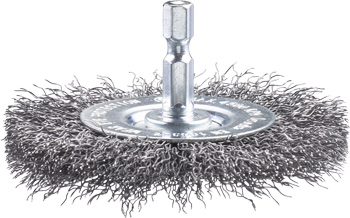 Disc Brush for Drills, Crimped HSS Steel Wire, Coarse, Loose, Ø 75 mm