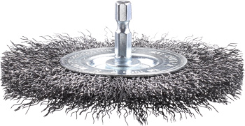 Disc Brush for Drills, Crimped HSS Steel Wire, Coarse, Loose, Ø 100 mm