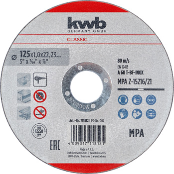 Classic Inox Reinforced Cutting Disc for Metal, Straight, Extra Thin, Ø 125 x 1 mm