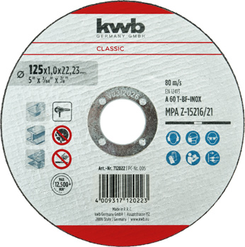 Classic Inox Fabric Cutting Disc Set for Metal, Straight, Extra Thin, in Tin, 10 Piece, Ø 125 x 1 mm