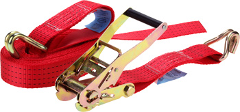 Tiedown with ratchet and 2 hooks, 8 m x 50 mm