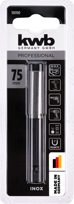 KWB Inox Bithalter Edelstahlhülse mit Dauermagnet 1//4/" Sechskant-Aufnahme 58 mm