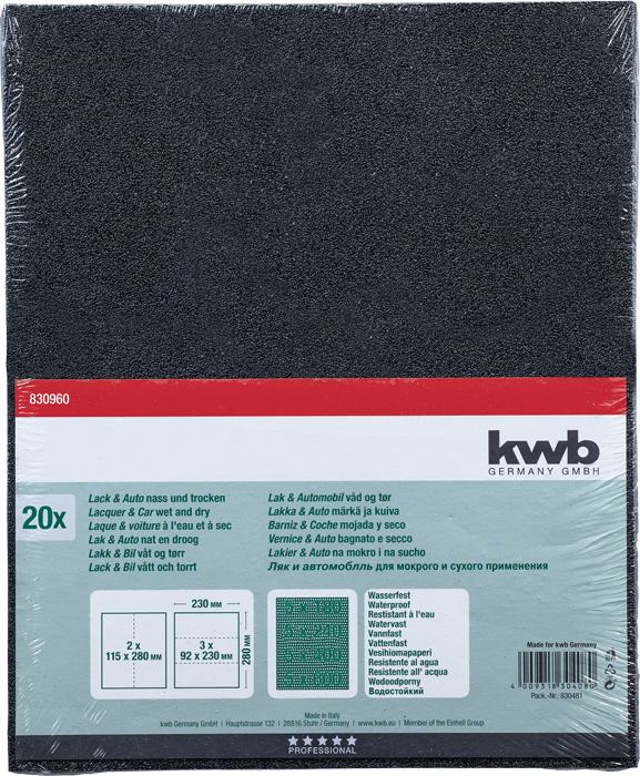 KWB KWB Schleifpapier LACK & AUTO wasserfest verschiedene Größen 20 Stück 